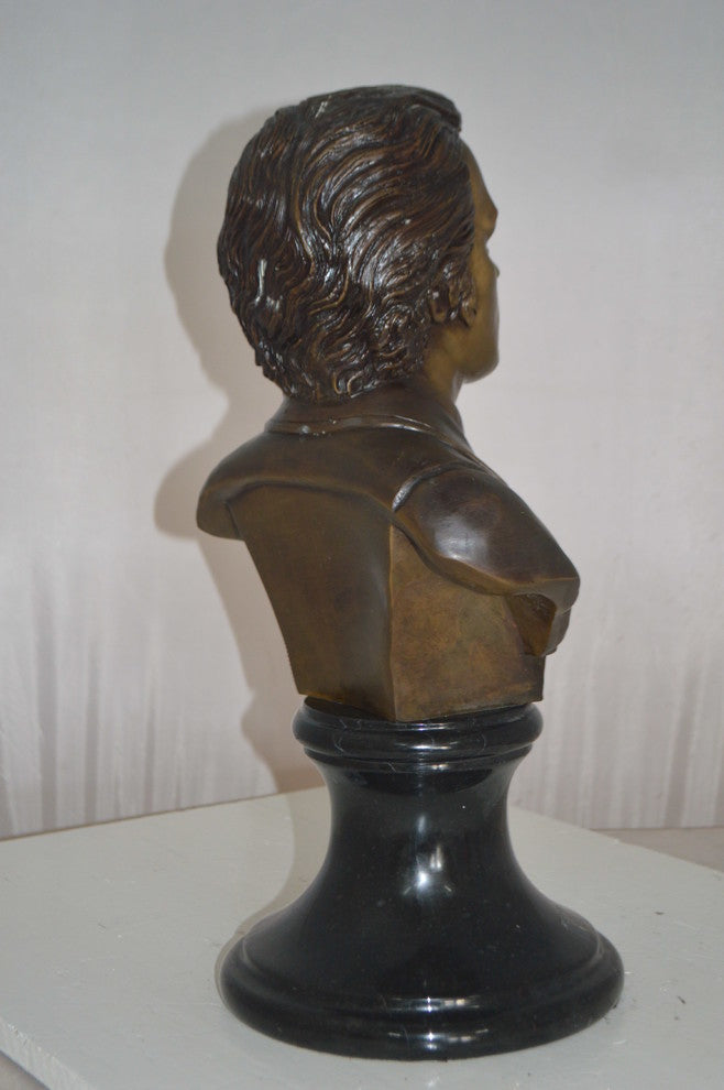 Frederic Francois Chopin Bust Bronze Statue -  Size: 12"L x 8"W x 21"H.