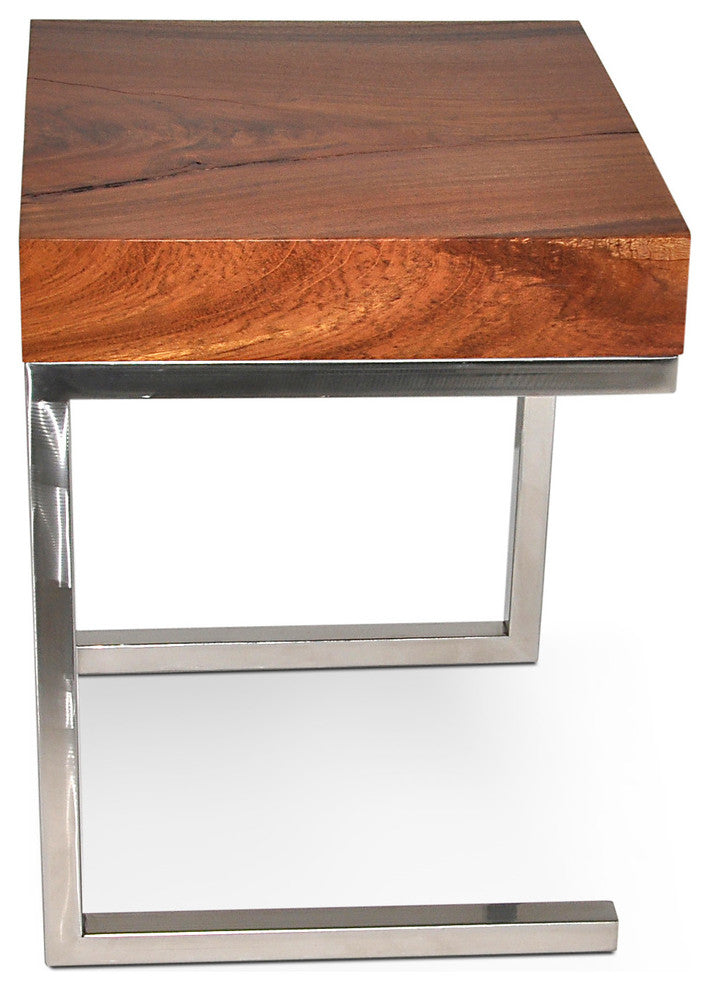 Salvaged Jatoba Wood Side Table, Polished Aluminum
