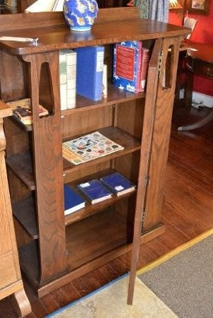 Arts and Crafts Mission Oak Bookcase With Cut Outs and Side Shelves