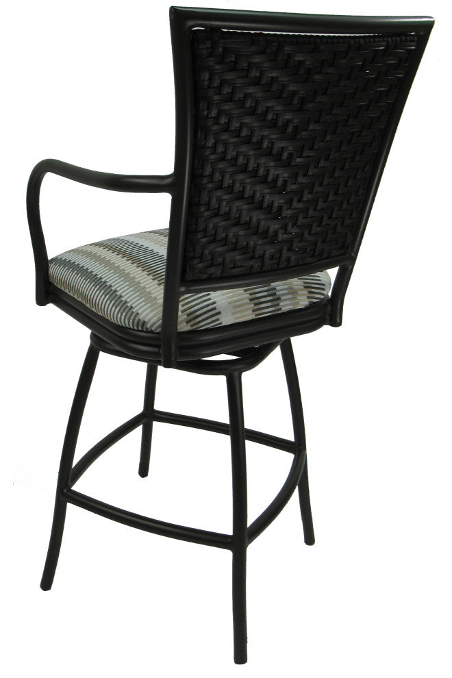 Outdoor Patio Bar Stool Erin Black, Linen Stripe, 26"