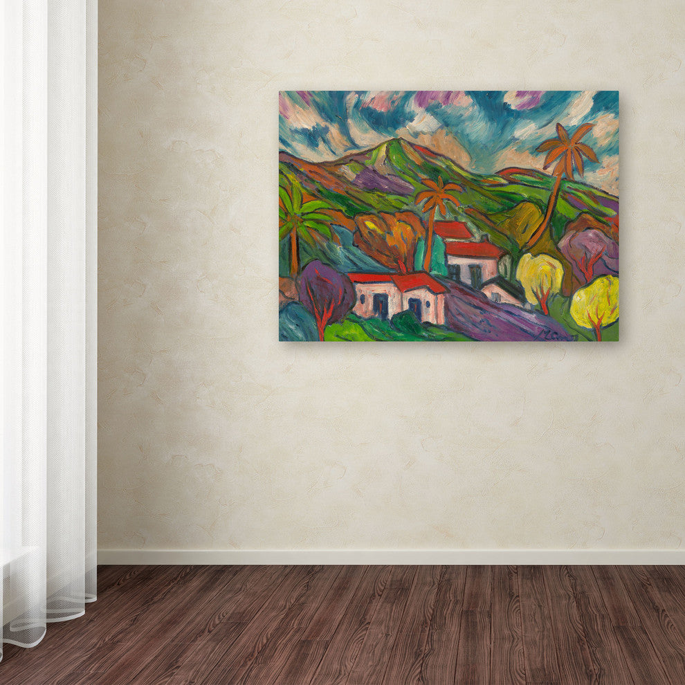 'Tropical Valley with Three Palms' Canvas Art by Manor Shadian