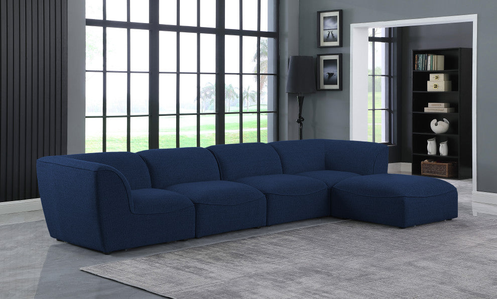 Miramar Linen Textured Fabric  5-Piece Modular L-Shaped Sectional, Navy