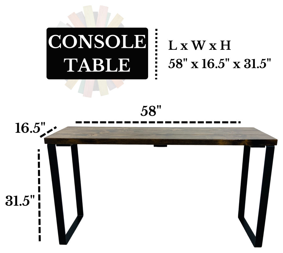 Barn Walls Bedroom Console Table Accent Table, Handcrafted, Dark Brown, 58" Length