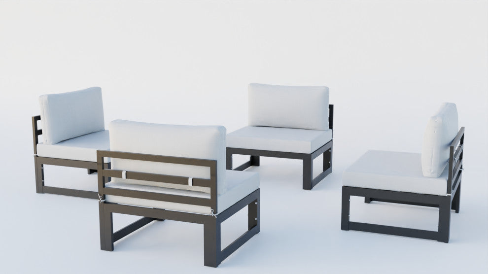 LeisureMod Chelsea 4-Piece Cushioned Outdoor Patio Sectional, Light Gray