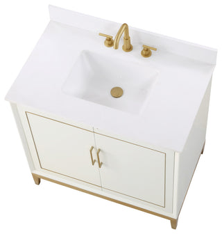 Gracie Bathroom Vanity, Satin White With White Quartz, 36"