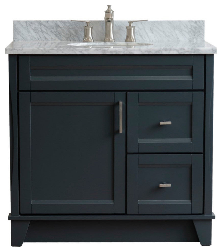 37" Single Sink Vanity, Dark Gray Finish With White Carrara Marble
