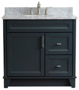 37" Single Sink Vanity, Dark Gray Finish With White Carrara Marble
