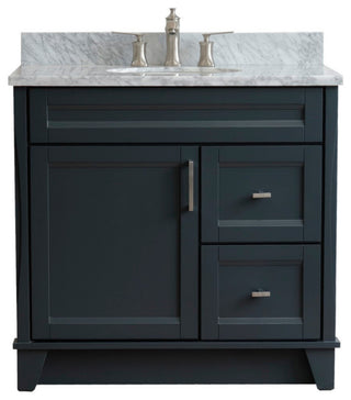 37" Single Sink Vanity, Dark Gray Finish With White Carrara Marble