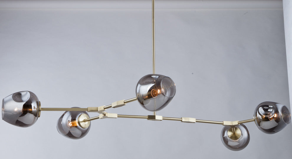 Textured Smoke Glass Shade Light Fixture, Brass