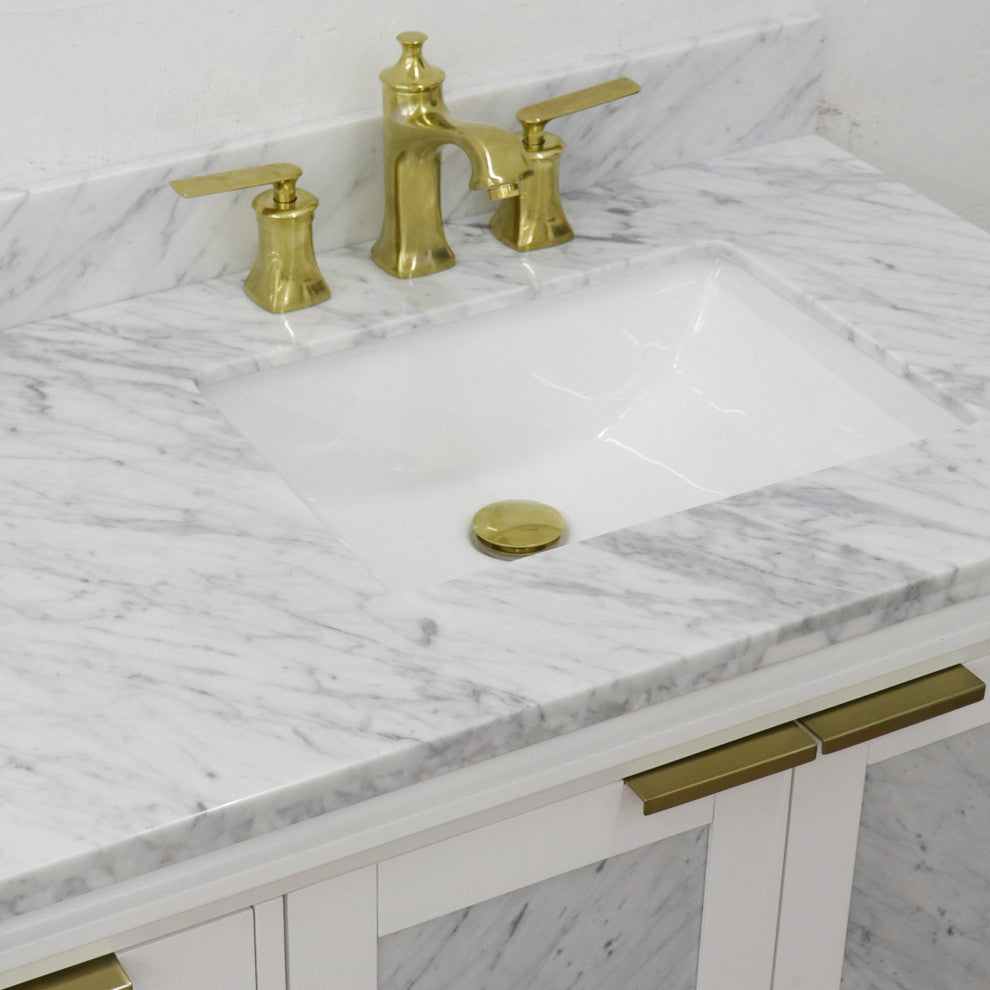 43" Single Vanity, White Finish With White Carrara