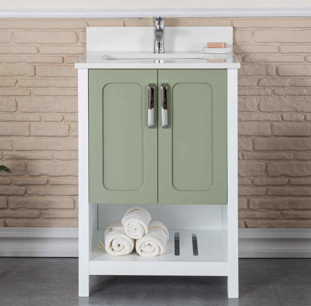Florin Collection 24" Bathroom Vanity With Sink, Mirror, Countertop, Green