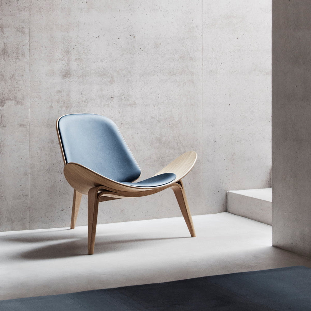 Constance Shell Chair in Walnut Finish With Italian Genuine Black Leather