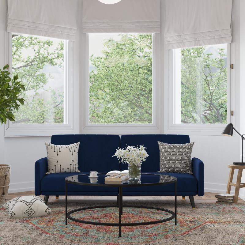 Sophia Premium Split Back Upholstered Sofa Futon, Navy