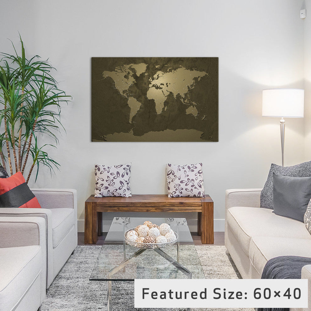 "World, Cities Map V" Wrapped Canvas Art Print, 26x18x1.5