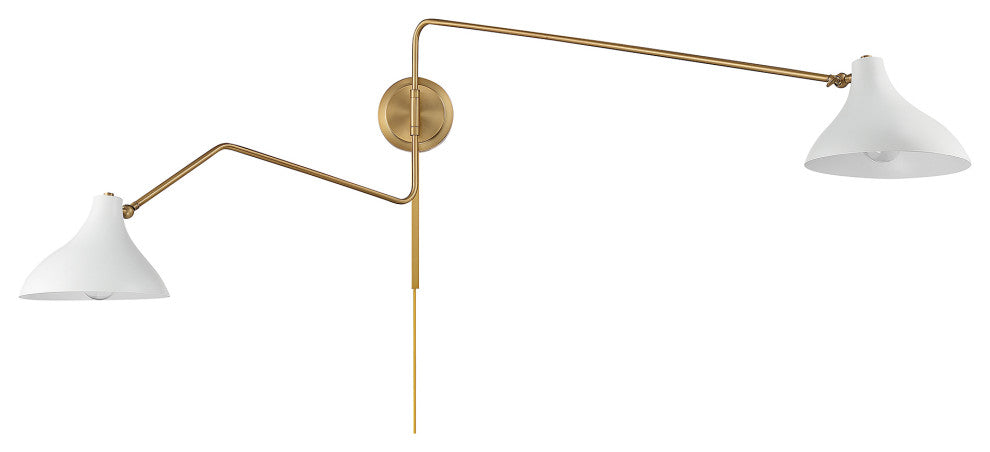 2-Light Wall Sconce, Matte Black With Natural Brass, White With Natural Brass