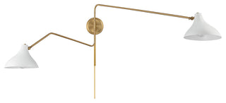 2-Light Wall Sconce, Matte Black With Natural Brass, White With Natural Brass