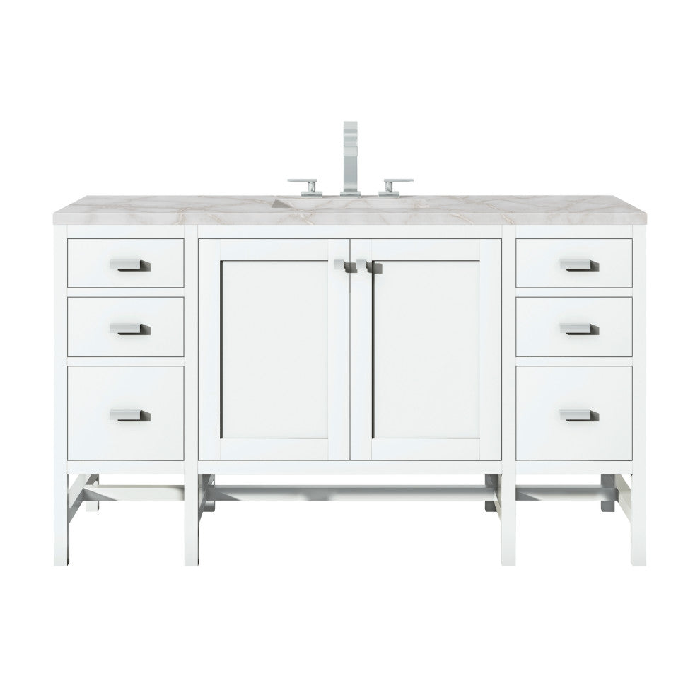 Addison 60" Single Vanity Cabinet, Glossy White, Glossy White, Victorian Silver, 3-Hole