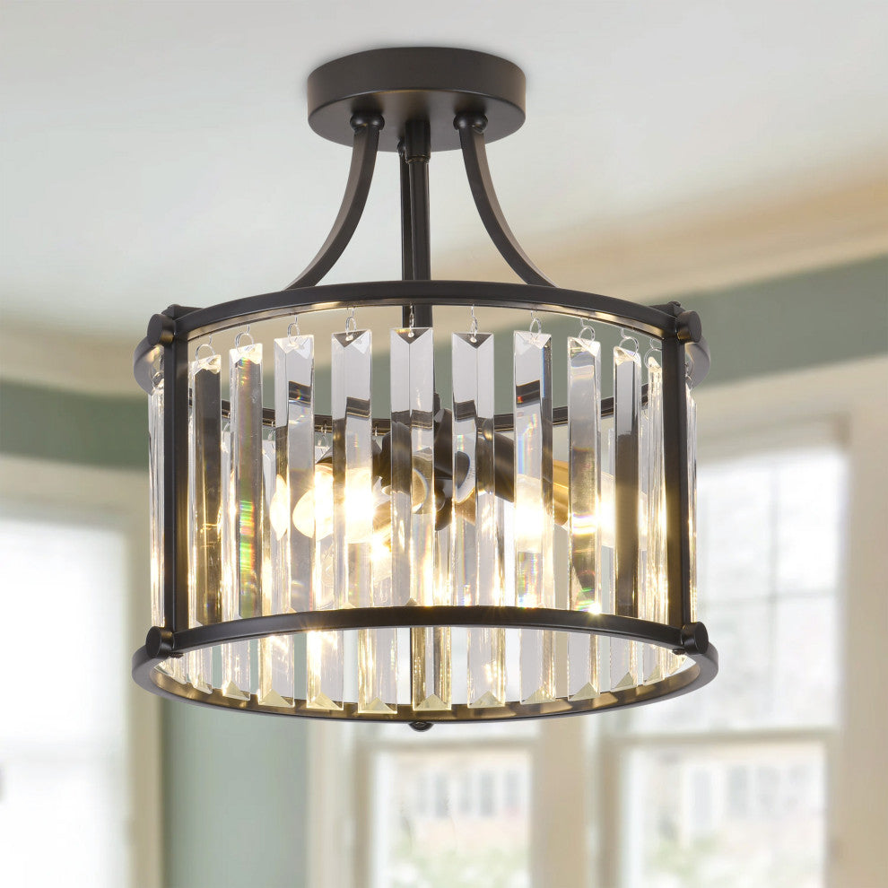 Modern 3-Light Semi Flush Mount Crystal Ceiling Lamp