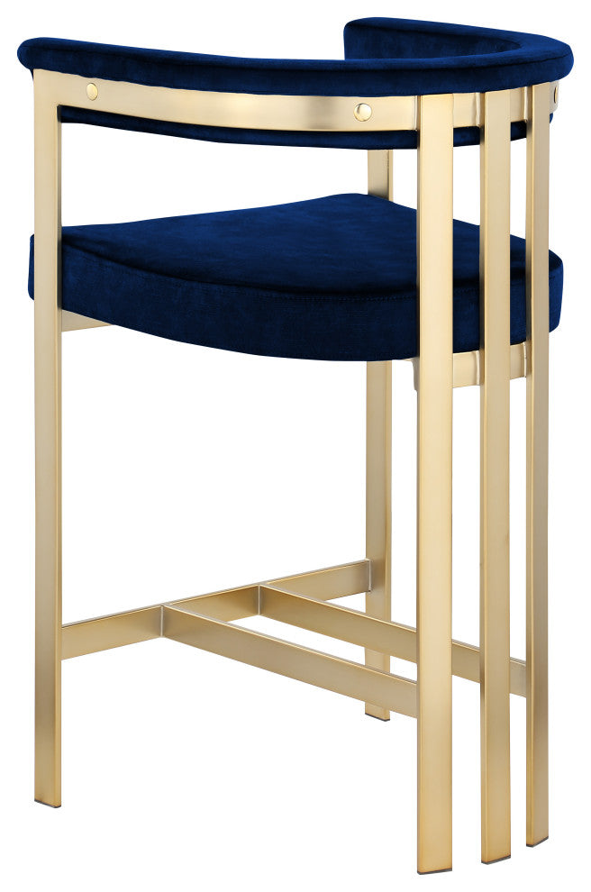 Marcello Upholstered Counter Stool, Navy, Velvet, Brushed Brass