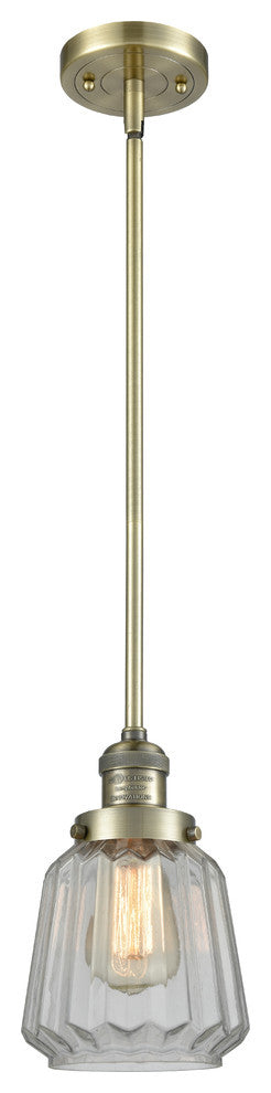 1-Light Chatham 6" Mini Pendant, Antique Brass, Glass: Clear