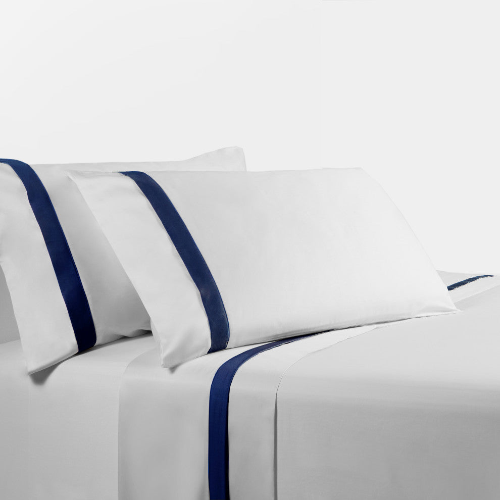 350TC White Sheet Set, King, Navy, 4 Piece