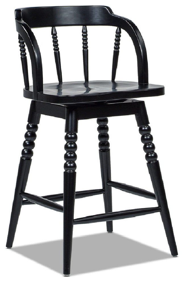 Breda 25.5" Turned Bubble Spindle Low-Back Wood Swivel Counter Stool, Black