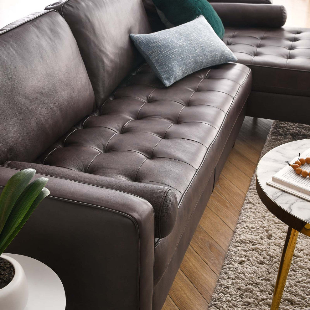 Valour 98" Leather Sectional Sofa, Brown