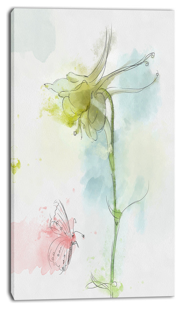 Bellflower Sketch and Butterfly, Floral Canvas Art Print, 16"x32"