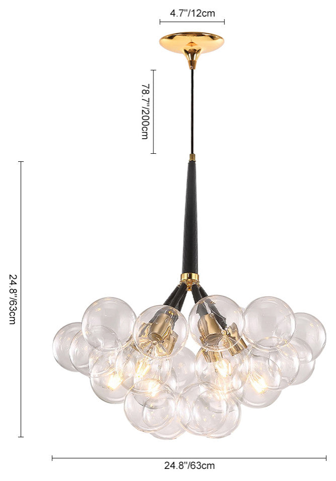 Contemporary Clear Glass Bubble Chandelier, Black, 6 Lights