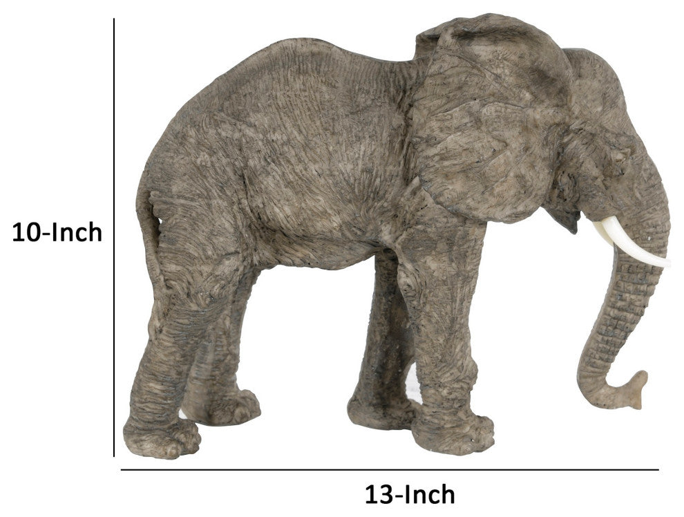 Benzara BM284979 Don 13" Walking Elephant Figurine, Realistic Polyresin, Gray