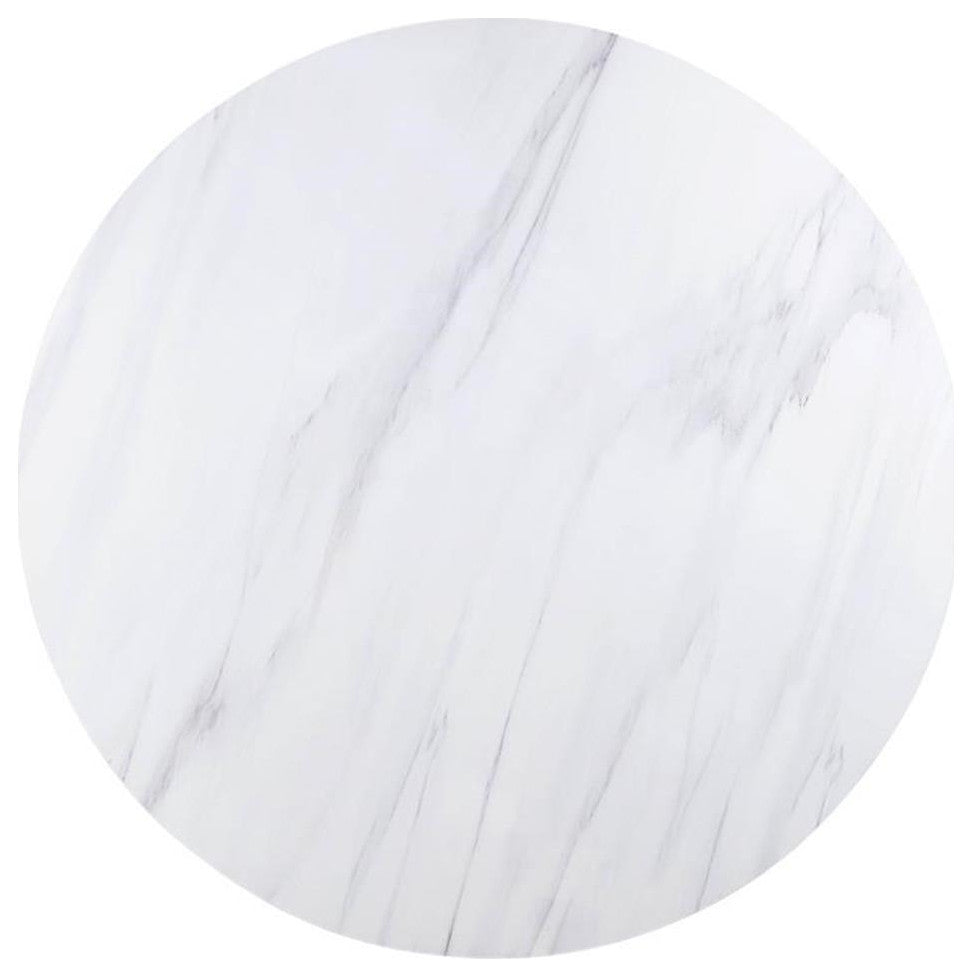 ACME Gerardo Round Marble Top Dining Table in White and Weathered Espresso