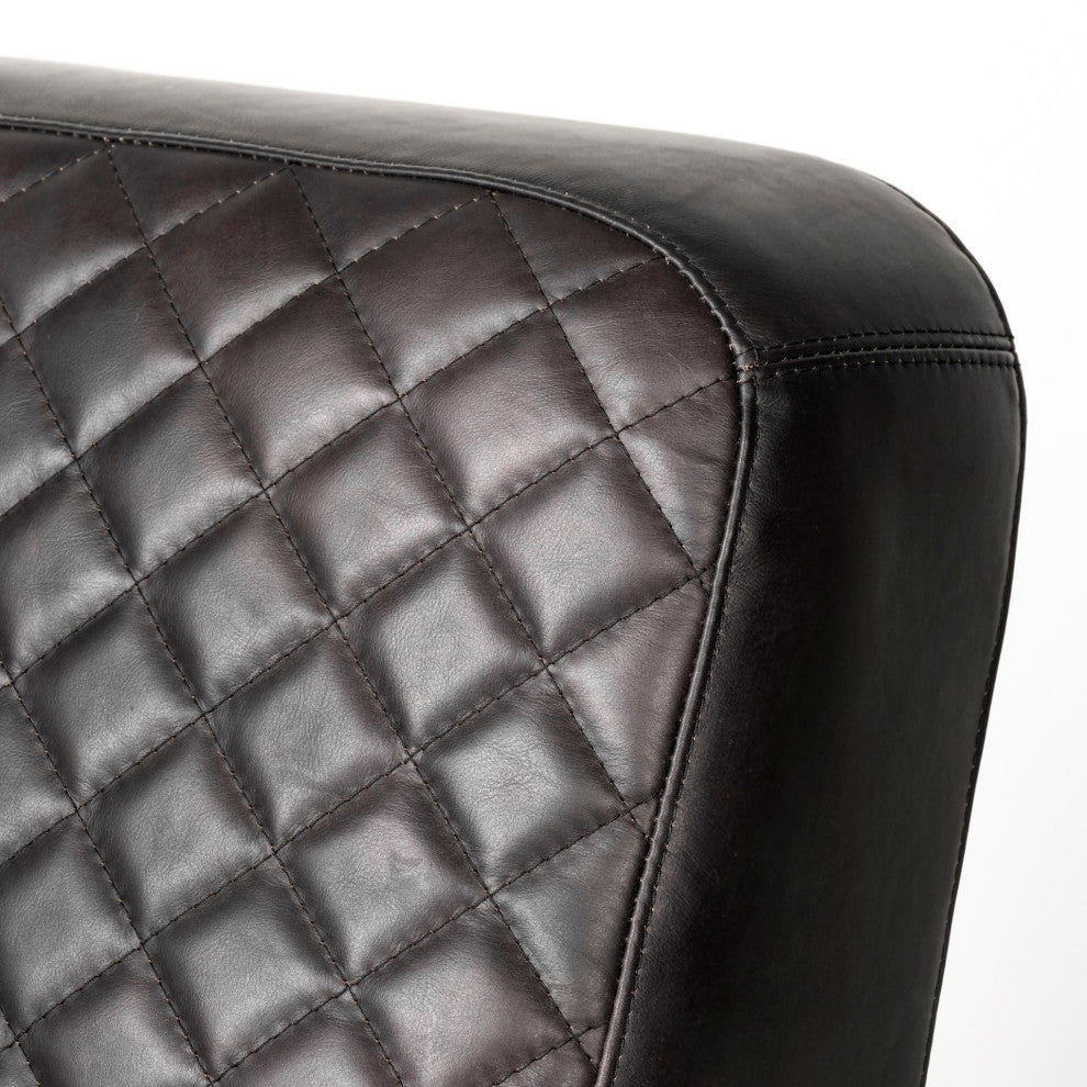 Horace I Black Leather Diamond Pattern With Gold Iron Frame Accent Chair