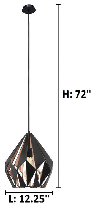 1x60W Pendant With A Black Outer Finish and Copper Interior Finish, Copper