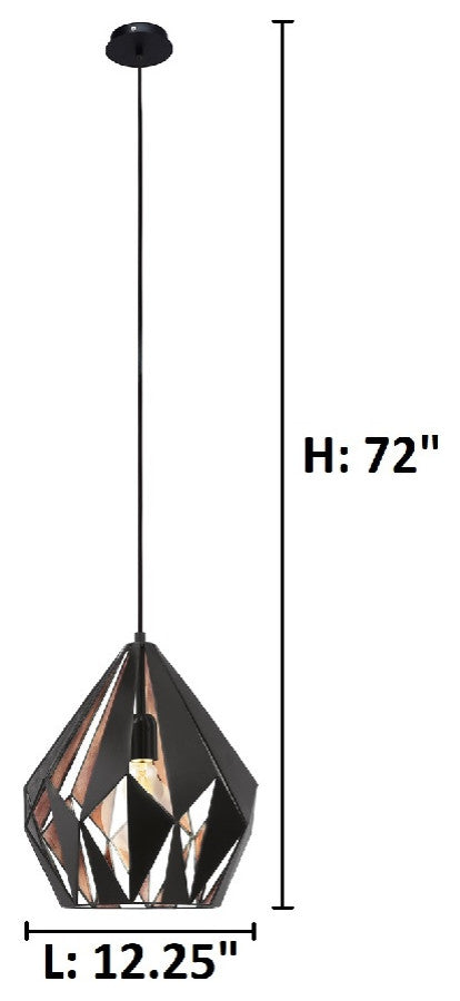 1x60W Pendant With A Black Outer Finish and Copper Interior Finish, Copper