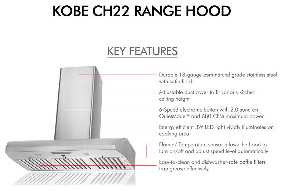KOBE 680 CFM Hands-Free Fully Auto Wall Mount Range Hood, 30"