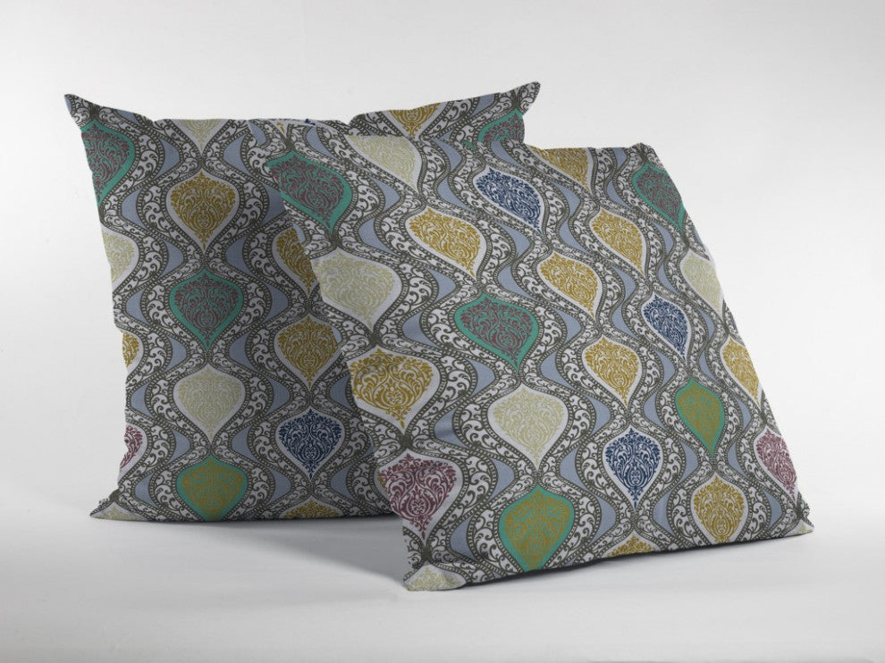 26 Gray Gold Ogee Indoor Outdoor Zippered Throw Pillow