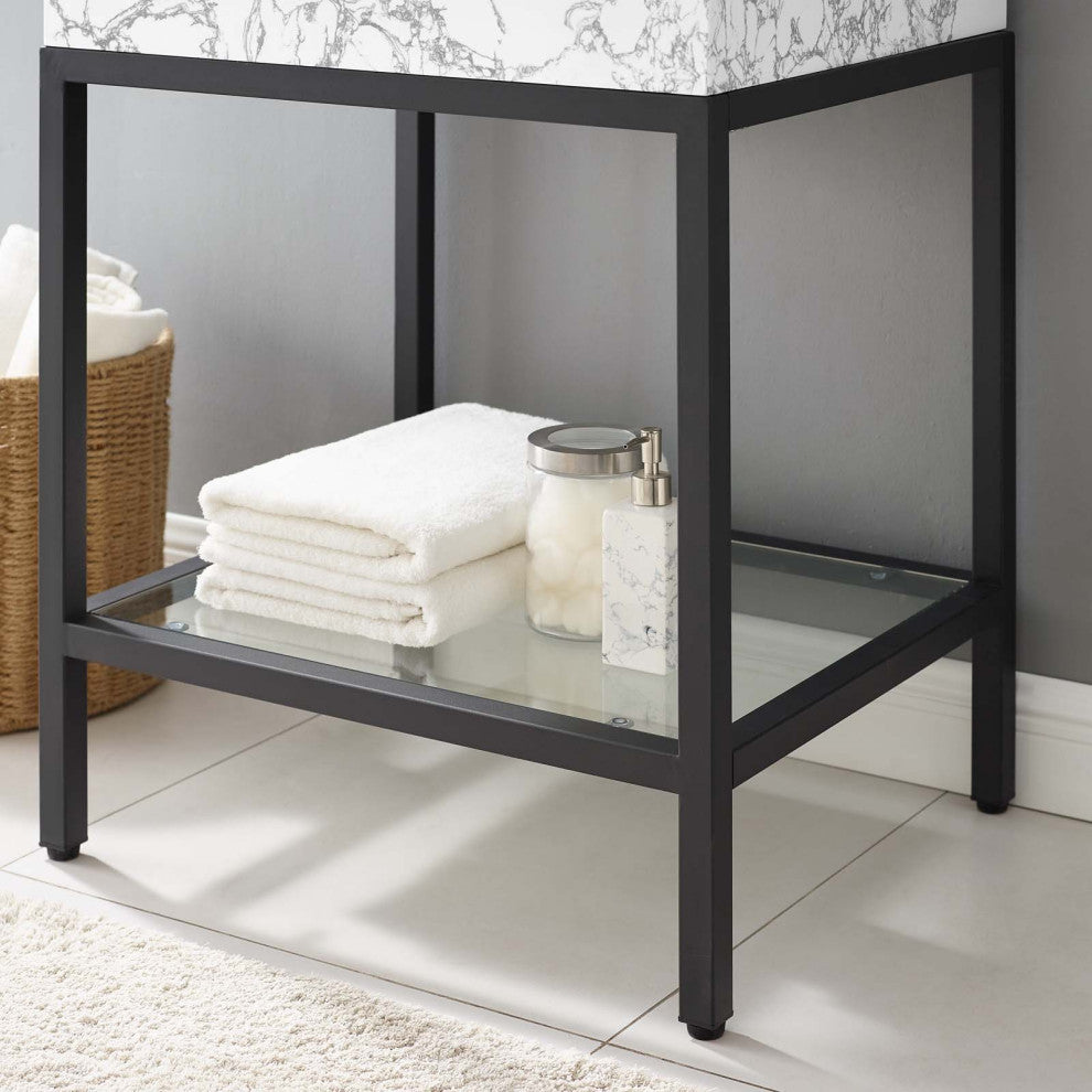 Sink Vanity Cabinet, Artificial Marble, Metal, Black White, Modern, Bathroom