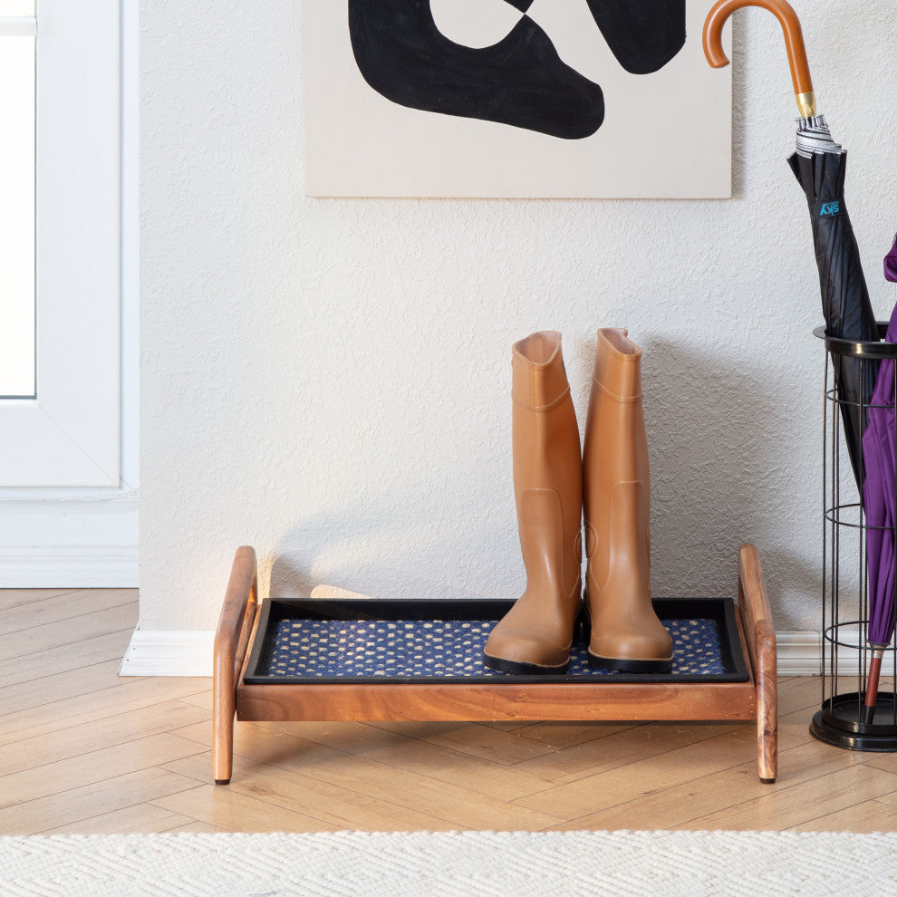 Single-Tier Natural Stand With 2-Pair Rubber Boot Tray K.C. Whistle