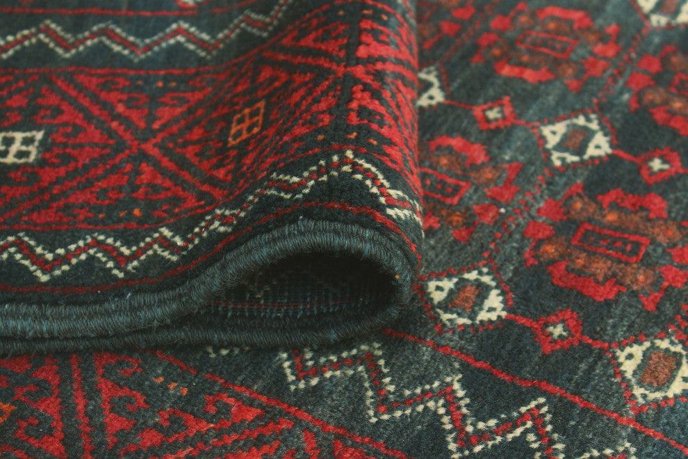 Vintage Distressed Houston Red/Green Runner, 3'9x7'8
