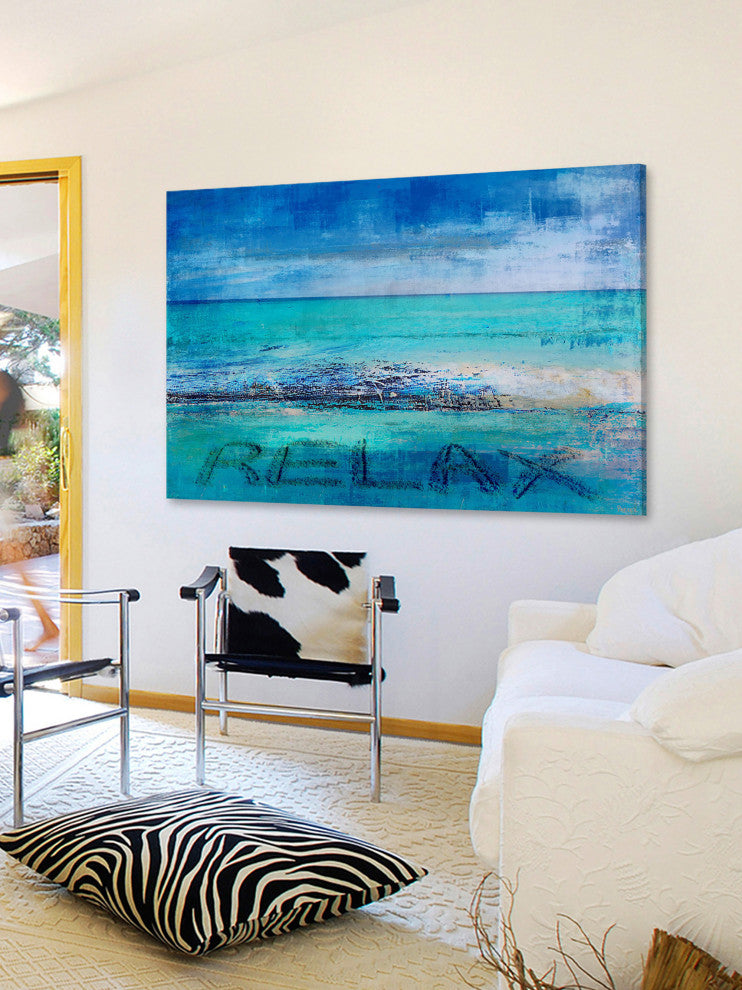 "Blue Relax" Painting Print on Wrapped Canvas, 18"x12"