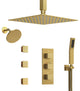 Thermostatic Dual Heads 12" Rainfall Shower System With 3 Body Jets, Brushed Gold