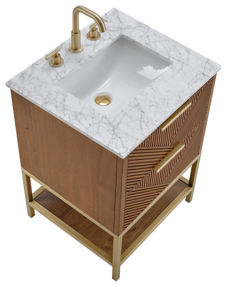 Diamond 24" Bath Vanity, Walnut/Satin Brass, 24", Marble Top