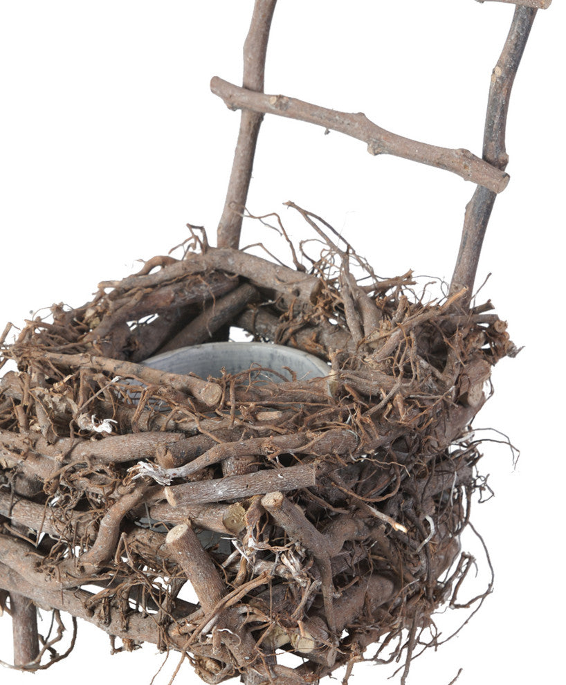 Benzara BM200899 Nature Inspired Wooden Nest Planter With Clay Pot, Gray/Brown
