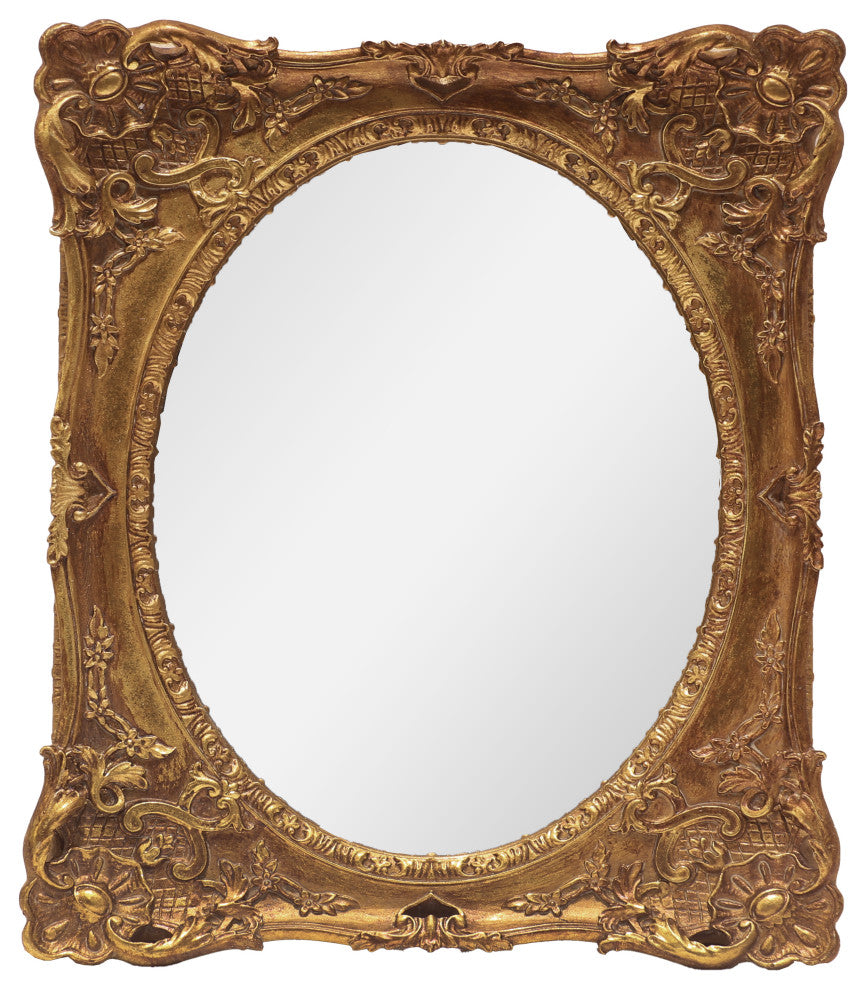 11"x13" Classic Baroque Style Rectangular Mirror With Antique Gold Finish