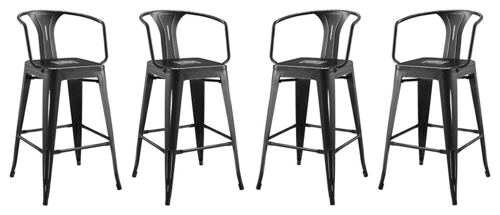 Bar Stool Chair Barstool, Set of 4, Metal, Black, Bar Pub Cafe Bistro Restaurant