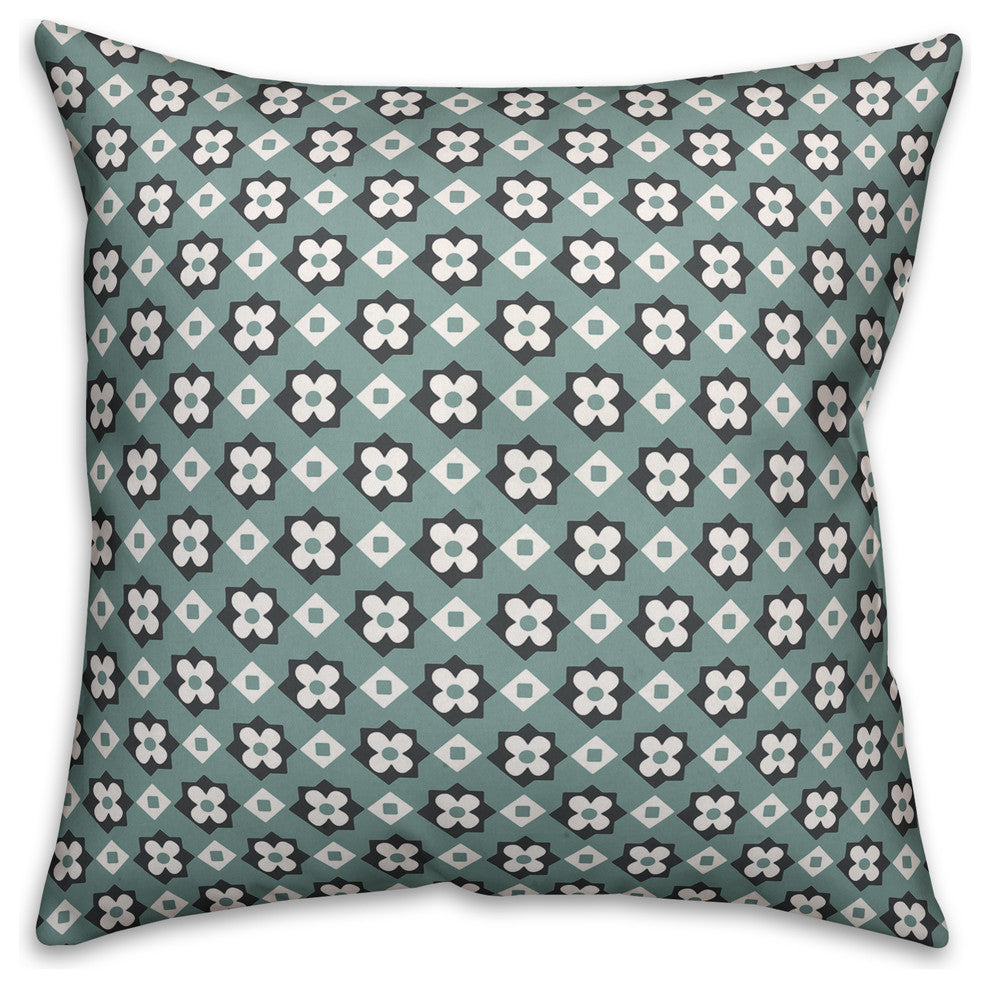 Blue Flower Pattern Throw Pillow Cover, 16"x16"