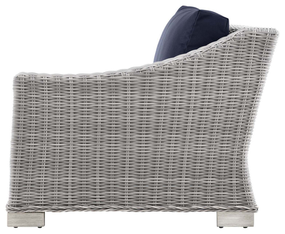 Lounge Sectional Sofa Chair Table Set, Rattan, Gray Blue Navy, Outdoor