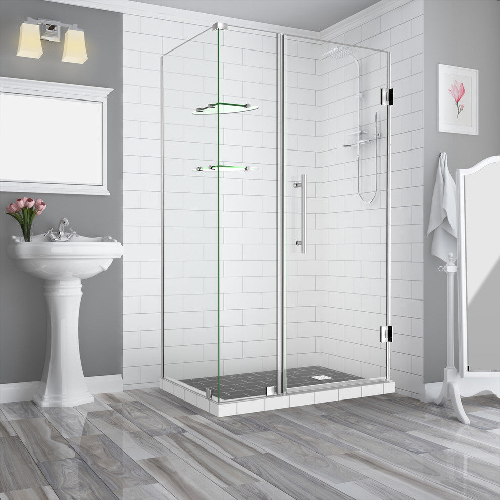 BromleyGS 59.25"-60.25"x34.375"x72" Frameless Corner Hinged Shower Enclosure