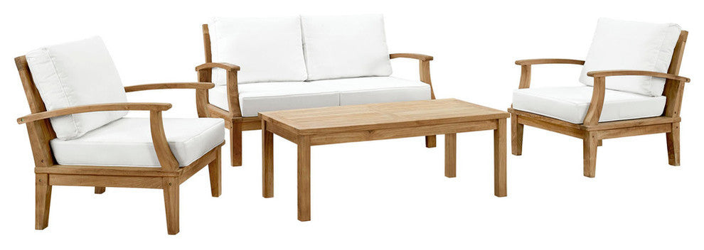 Modern Contemporary Outdoor Patio 4-Piece SetSofa Set Natural White Rattan