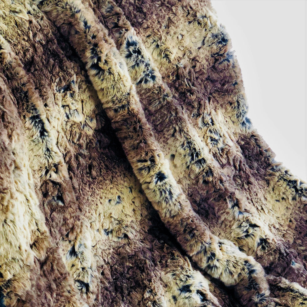 Plutus Beige and Brown Chinchilla Faux Fur Luxury Throw, Throw 60w X 90l